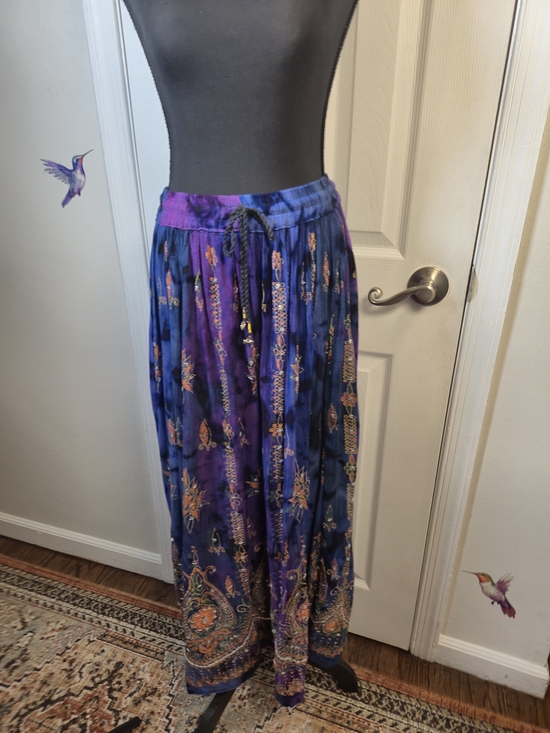 Bohemian Tie Dye Rayon Maxi Skirt with Gold Accents & Sequins - O/S - Picture 2 of 6